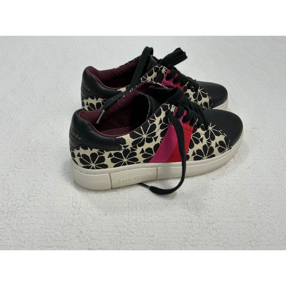 Kate Spade New York‎ Keswick 2 Black White Floral Pink Stripe Sneakers 6.5B